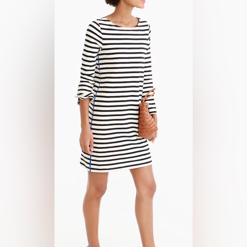 🌾 J.CREW Striped T-shirt Dress- ‎ Black/White/Cobalt Blue detail